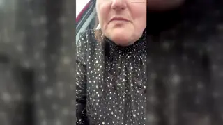 Busty Mature Brunette Strips Topless Inside a Cold Car