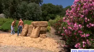 Muscular Farmer Lets a Guy Service Him Outdoors