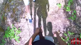 Muscular Group Engages in Outdoor Oral Threesome