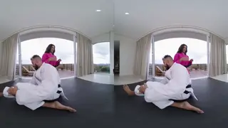 Tattooed Latina Wrestles Then Rides in VR POV Creampie