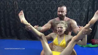 Blonde European Bombshell Dominates in Lingerie Wrestling