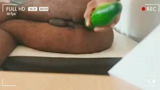 Man Stretches His Hole With a Thick Cucumber