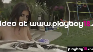 Petite Latina Teen Flashes Assets Outdoors With Friends