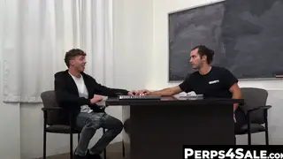 Security Guard Swallows a Thick Cock at the Desk