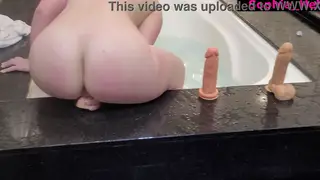 Busty Curvy Woman Rides Dildo to Orgasm