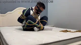 Asian Guy Bound in White Socks with Blindfold Struggle