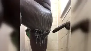 Black Amateur Works Huge Toy Deep in Solo Anal Play