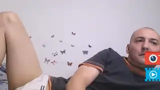 European Teen Strokes His Cock in White Lingerie