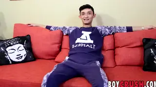 Skinny Twink Jerks Big Cock to Solo Cumshot
