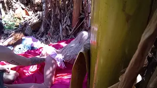 Curvy Redhead Latina Enjoys Anal Toy Play Outdoors