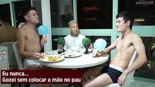 Asian Twinks Share Bareback Threesome Backstage