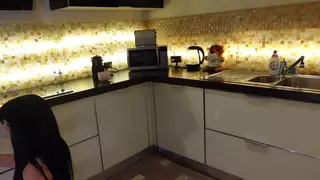 Brunette Wife Flashes Big Ass in Sheer Kitchen Dress