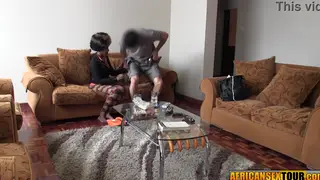 Ebony Teen Rides Big Cock with Energy
