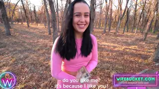 Petite MILF Performs Outdoor Blowjob for Watching Husband
