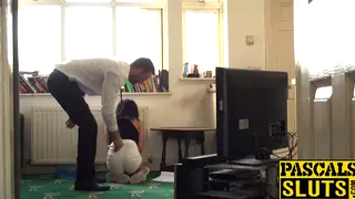 Bound European Woman Takes Older Man Deep
