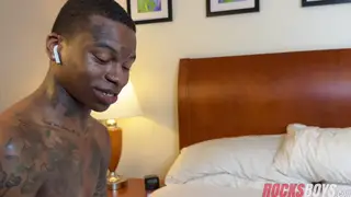 Tattooed Ebony Twink Fucks Hole with Huge Dildos