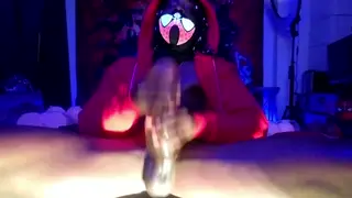 Muscular Ebony Guy Rides a Toy in Solo Interracial Show