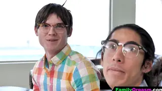 Teen Stepsisters Share Multiple Cocks in Living Room Orgy
