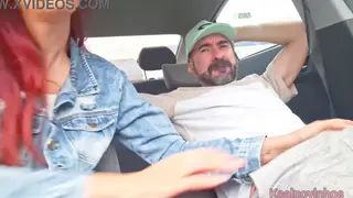 Redhead Wife Blows Driver in Public Car Encounter