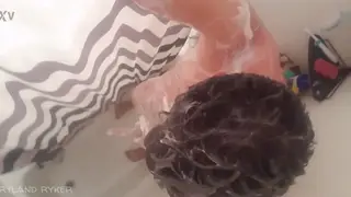 Uncut Jock Strokes His Big Cock in a Steamy Shower