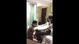 Asian Trans Teen in Uniform Teases in Stockings