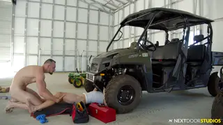 Tattooed Mechanic Gets Deepthroat and Bareback Ride Under Car