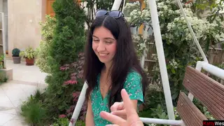 Petite Brunette Walks Public Streets With Cum on Face
