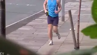 Jogger Pleasures Himself in Lycra Outdoors