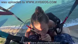 Inked Latina Gives Oral Pleasure During Paragliding Flight