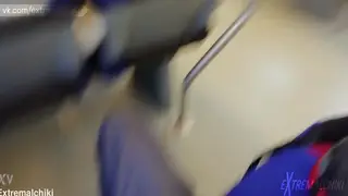 Student in Uniform Strokes Cock Outdoors on Public Train