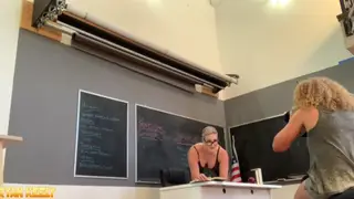 Voluptuous Blonde Teacher Poses in Stockings for Student