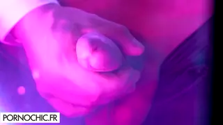 Busty Blonde Handles Two Men in Stockings