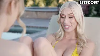 Blonde and Brunette Teens Share Lesbian Threesome by Pool
