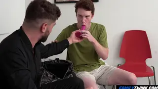 Redhead Stepdad and Stepson Share Bareback Doggystyle