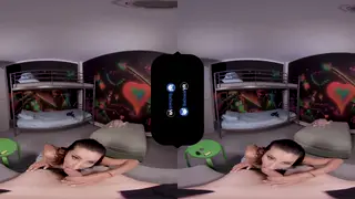 Busty Brunette Teen Deepthroats in VR Hostel Dorm