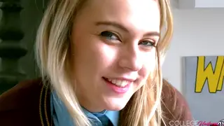 Schoolgirl Dominates in Uniform on the Couch
