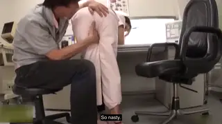 Busty Japanese Beauty Gives Blowjob at Hospital Desk