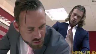 Blonde European Hunk Delivers a Deep Blowjob in the Office