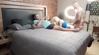 Blonde Teen Shares Two Older Men in Cuckold Scene