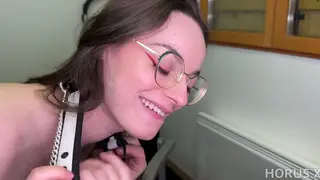 Pregnant European Brunette Fucks on Office Desk