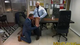 Suited Executives Blow Each Other and Cum Across the Desk