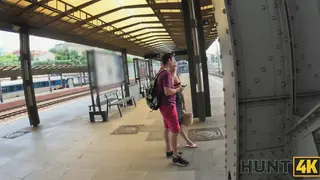 Blonde Sucks Stranger Outdoors While Partner Waits