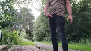 Inked European Strokes to Climax in Public Park