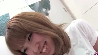 Japanese Blonde Takes First Creampie in Casting POV
