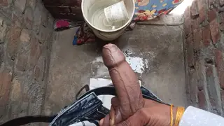 Hairy Indian Stud Strokes Big Cock in Public Bathroom