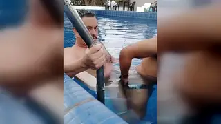 Brazilian Guys Stroke Each Other Beside a Hotel Pool