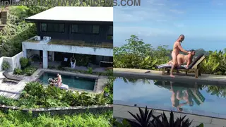 Asian Girlfriend Takes Rough Poolside Throating and Facial in Public