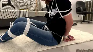 Bound Woman in Jeans Endures Foot Worship and Deepthroat