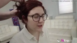 Redhead Schoolgirl Rides and Takes It From Behind at a Desk