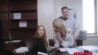 Boss Initiates Secretary and New Hire in Office Threesome